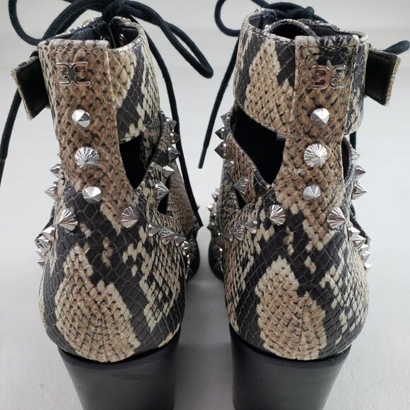 Sam Edelman Elana Studded Boot Womens 7.5 Beige Leather Snake Cut Out Ankle Heel - Picture 13 of 16